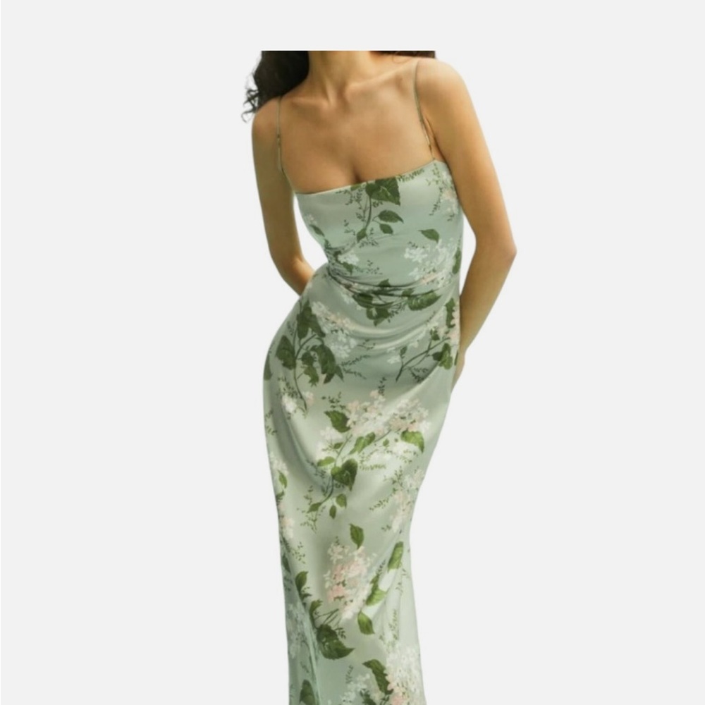 Reformation Frankie silk Floral Mint Green Slip Dress - Picture 5 of 12
